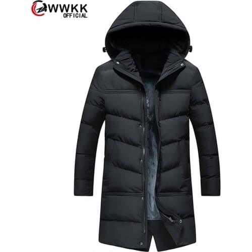 WWKK 2020 New Clothing Winter Down Jacket Men Business Long Thick Winter Coat Men Solid Fashion Outerwear Warm Long Coat Man