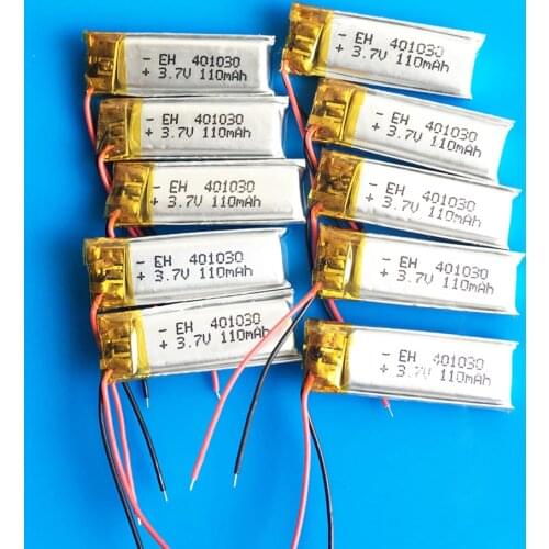 Wholesale 10 pcs 3.7V 110mah 401030 lithium li-polymer rechargeable battery for MP3 MP4 GPS bluetooth headset video pen camera