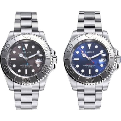 41mm Parnis Gray Dial 21 Jewels MIYOTA 8215 Automatic Movement Stainless Steel Mens Wristwatch