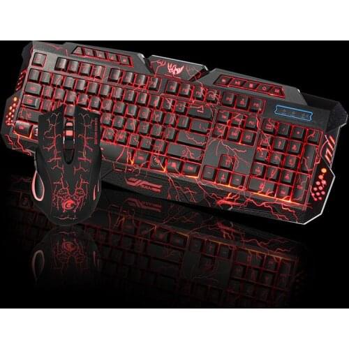 3-colors backlit wired gaming keyboard set Colorful glowing gaming mouse and keyboard
