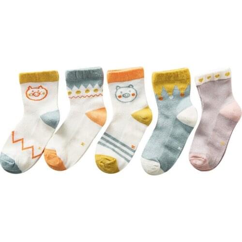 Five Pairs/Lot Breathable Cotton Socks Children Cartoon Short Sock Baby Girls Boys Kids Toddler Spring Summer