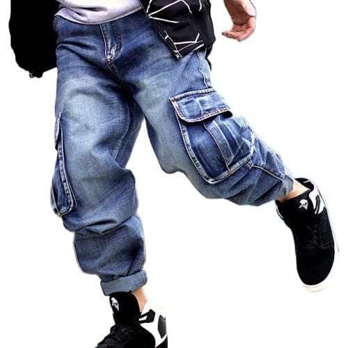New Fashion Cargo Jeans Men Casual Denim Pants Loose Baggy Straight Trousers Streetwear Hiphop Harem Jeans Plus Size Clothing