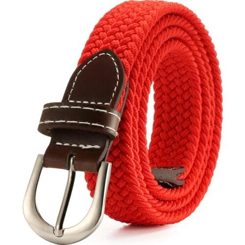 New Hot Selling Solid Color Fashion Womens Casual Elastic Woven Canvas Elastic Pin Buckle Belt