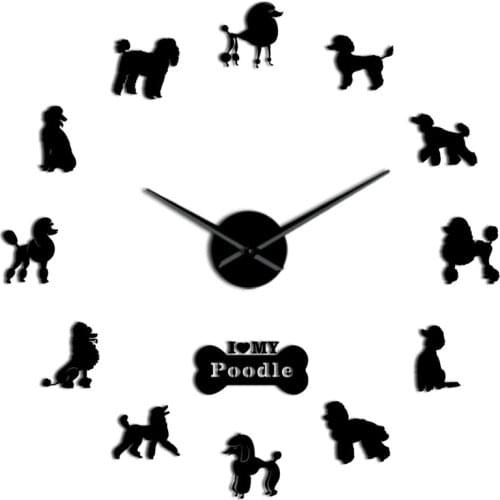 New Poodle Big Hand Modern Wall Clock Poodle Dog Diy Giant Wall Clock Dining Room Wall Decor Poodle Mirror Effect Diy Large Wall