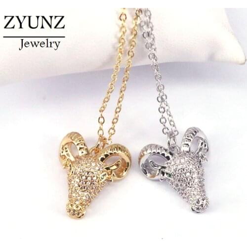 4PCS, Gold / Silver Color Men Womens Sheep Head Shaped Pendant Necklace Micro Pave CZ Zirconia Fashion Jewelry