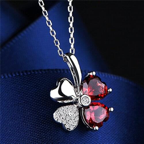 Trendy Silver 925 Girl Clavicle Necklace For Women Jewelry Shiny Crystal Clover Pendant Necklace Female Rose Gold Chain Bijou