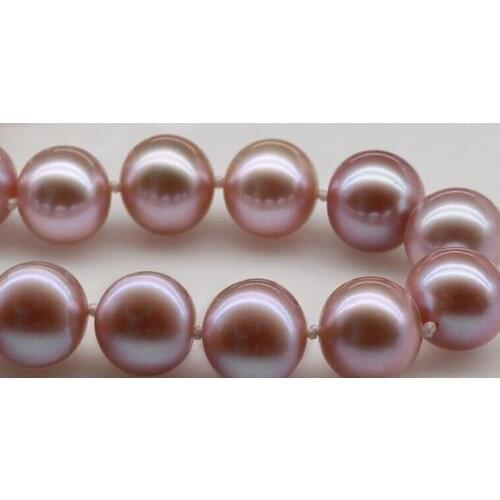 10-11mm natural south sea genuine gold purple pink round pearl necklace 18"