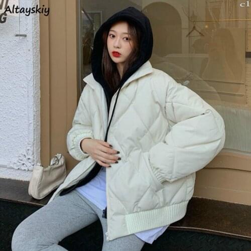 Fake Two Piece Parkas Women Retro Chic Thicker Basic Zipper Long Sleeve Fall Korean Fashion Femme Overcoats All-match Outwear