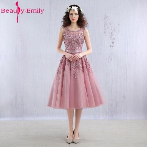 Beauty Emily prom dress 2020 Pink Beaded Lace Appliques elegent Evening Dresses Short new for junior girls homecoming dress