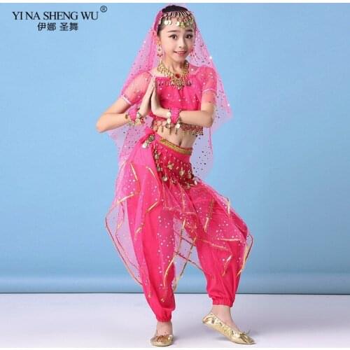 Kids Belly Dance Costume Set Oriental Dance Clothing Girls Egyptian Bollywood Belly Dancing Clothes Indian Dance Performance Set