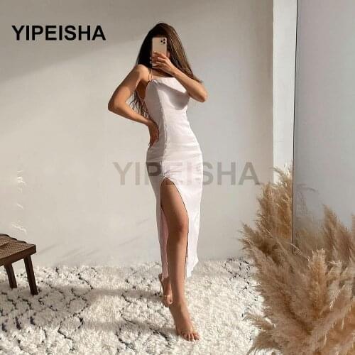 Simple Spaghetti Strap Backless Evening Dress Sleeveless Side High Slit Sexy Clubbing Party Gown robe de soirée de mariage