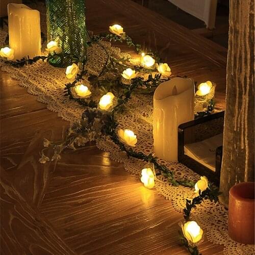 1.5M/3M/6M Rose Flower LED Christmas Garland Flower Rose Vine Fairy String Lights For Valentines Day Christmas Wedding Decor