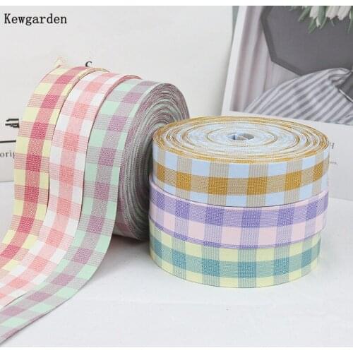 Kewgarden Plaid Fabric Layering Cloth Ribbons 1-1/2" 1" 10mm 25mm 38mm Handmade Tape DIY Hairbow Accessories Webbing 10 Yards