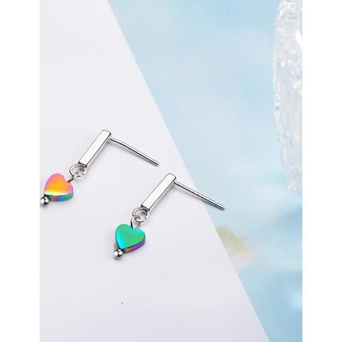 925 Sterling Silver Simple Sweet Colorful Stone Love Heart Earrings For Women Girl Gift Wholesale S-E722