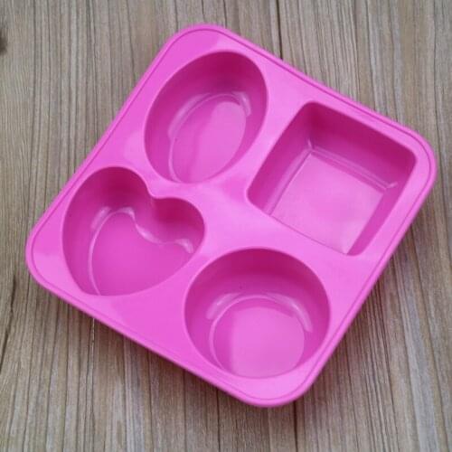 4 Cavities Heart Square Round Oval Geometry Silicone Soap Mold Silicone Cake Baking Pan Muffin Cup Mousse Mold Soap DIY Mould