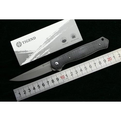TIGEND 1067 Flipper folding knife D2 blade CF/G10 + steel handle camping hunting outdoor survival pocket Kitchen knives edc tool