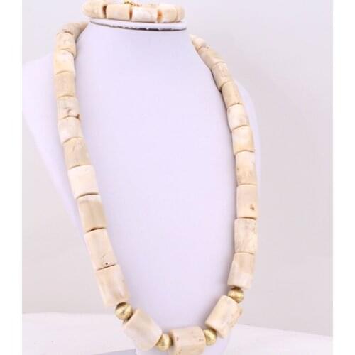 Dudo 33 Inches African Beads Jewelry Set For Men White Original Coral Jewellery Set Dubai