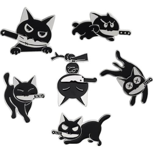 Womens Cat Badges Enamel Pins Brooches On Backpack Cute Anime Badges Black Enamel Brooch Decorative Pin For Women Vintage Pins