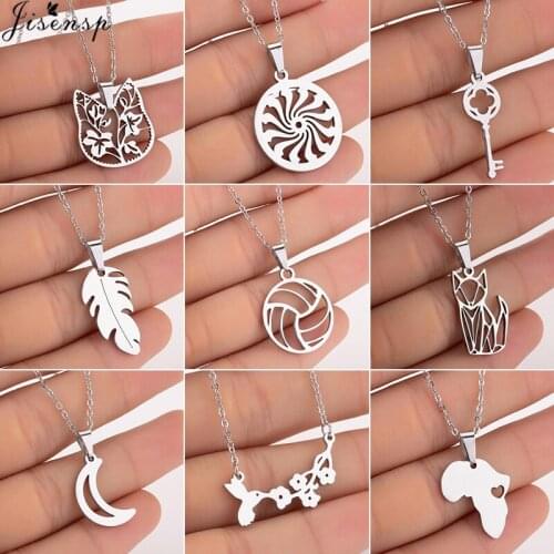 Jisensp Stainless Steel Africa Map Necklace Choker for Women Fashion Jewelry Cute Curved Crescent Moon Pendant Necklace collane