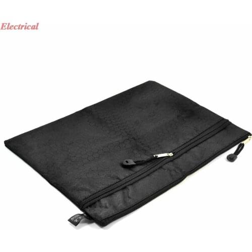 1pc Portable Rectangle 2 Slots Black Nylon Hexagon Printed A4 Paper File Storage Bag