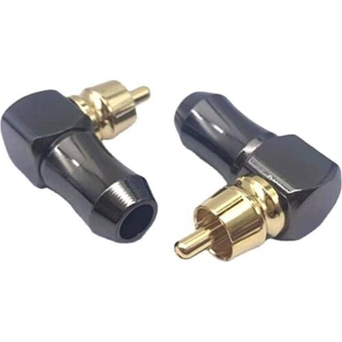 2PCS High-quality black gold plated RCA assembly elbow copper gold plated lotus Right Angle of 90 degrees RCA welded short tail