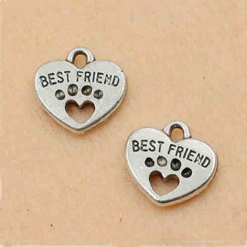 10pcs Antique Silver Tone Best Friend Heart Charms Pendants Fashion Jewelry DIY Jewelry Making15x15mm