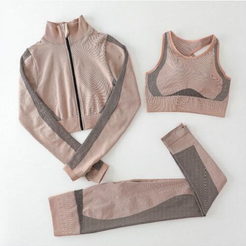 3PCS Seamless Women Yoga Sets Fitness Sport Yoga Suit Long Sleeve Yoga Clothing Female Sport Gym Suits Gym Set Exercise Clothing