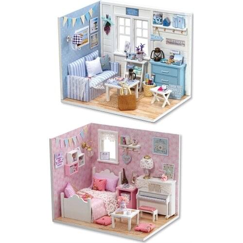 3D Wooden DIY Mini DIY Dollhouse Wooden Doll Houses Miniature Doll House Furniture Kit Casa Music Led Toys for Children Birthday