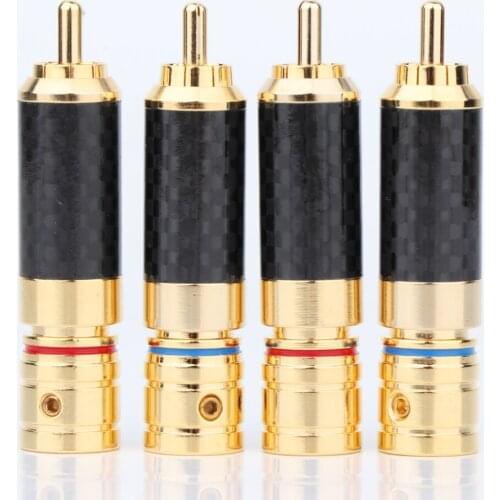 4pcs Carbon Fiber Gold Plated RCA Plug , signal wire jack,hi-end interconnects Cable connector plug