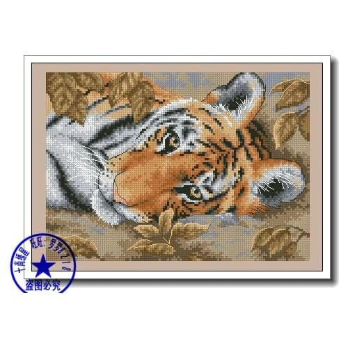 FREE delivery Popular Top Quality counted cross stitch kit tiger dimensions, lying tiger