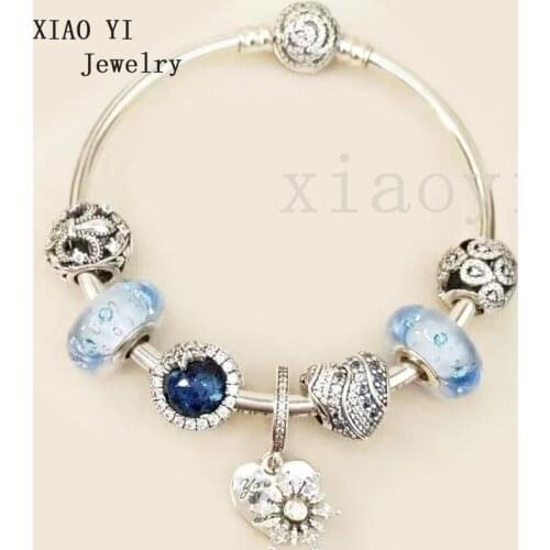 XIAOYI 2020 New 100% S925 Blue love snow drop glass gentle high quality bracelet birthday gift for girlfriend female