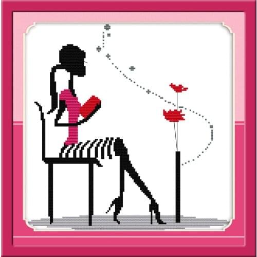 Reading cross stitch kit cartoon 14ct 11ct count print canvas stitches embroidery DIY handmade needlework plus