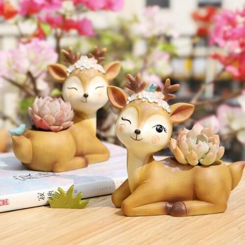 Cartoon Deer Flower Pot Craft Desktop Decoration Cute Succulent Planter Garden