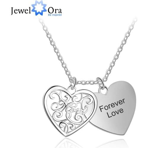 Double Layer Pattern Heart Personalized Engrave Name Necklace Silver Color Necklaces & Pendants For Women (JewelOra NE103165)