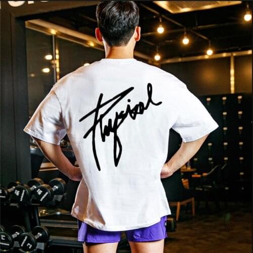 Casual T-Shirt Men Gym Fitness Cotton t shirt Male Loose Fashion Print Short sleeve Tee shirt Tops Summer Sport Workout Clothing