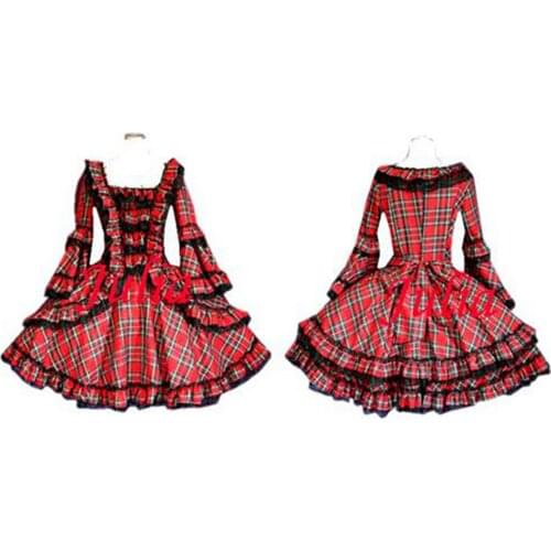 Fondcosplay sweet Gothic Lolita Punk Fashion cotton Red grid Dress Cosplay Costume Tailor-made[CK343]