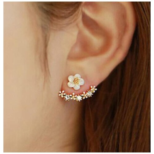 Jisensp Trendy Crystal Flower Stud Earrings for Women Fashion Jewelry Delicate Double Sided Cherry Blossom Earing Wedding brinco