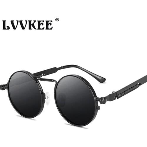 LVVKEE 2020 Classic Round Steampunk Sunglasses For Men Women Retro Brand Design Mirror Sun Glasses Metal Springs Punk Eyeglasses
