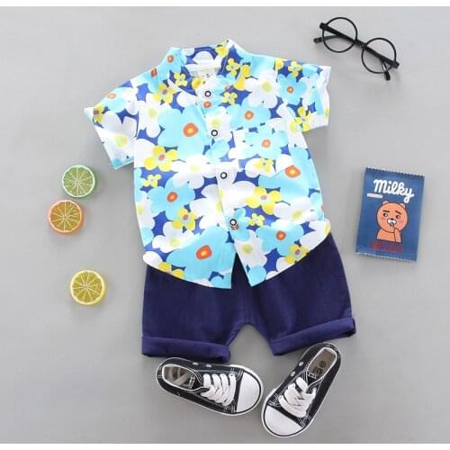Korean Sport Baby Boys Girls Clothes Summer Cartoon Full Print Short Sleeve Shirts+Pants Childrens Leisure Cotton Street Suit