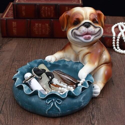 EUROPEAN STYLE HOME ENTRYWAY KEY STORAGE BOX ACCESSORIES SIMULATION SMILING FACE LUCKY DOG RESIN DESKTOP CANDY POT X3154