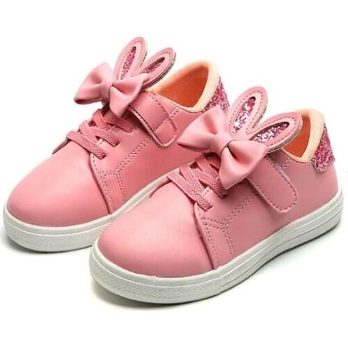 2021 Spring New Bow Cute Rabbit Ears Childrens Casual Shoes Wild Sequins Small White Shoes Kids Travel Shoes Student Sneakers