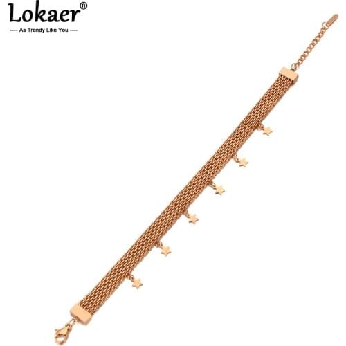 Lokaer Fashion Titanium Steel Chain & Link Network Bracelets Bangle Jewelry Bohemia Star Charm Bracelet For Women Girls B20056