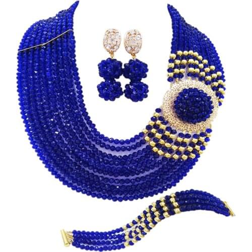 Fashion Royal Blue African Wedding Beads Nigerian Necklace Costume Jewelry Set Crystal Bridal Party Jewelry Sets 10DPH09