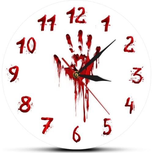 Bloody Hand Horror Hand Printed Wall Clock Halloween Slasher Novelty Zombie Scary Wall Clock Evil Dead Wall Art Watch Timepiece