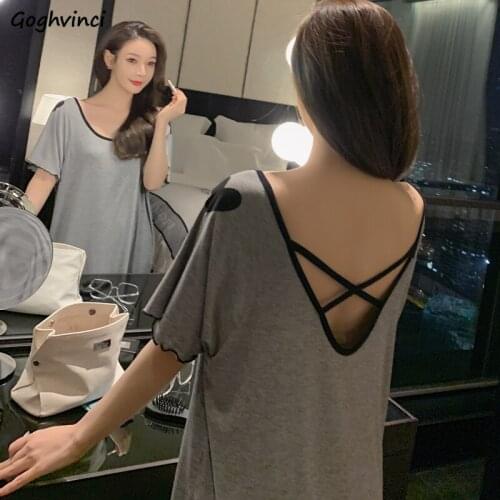 Nightgowns Women Fashion Solid Sleepwear Summer Elegant Loose Backless Comfortable Leisure Sweet All-match Female Korean Style
