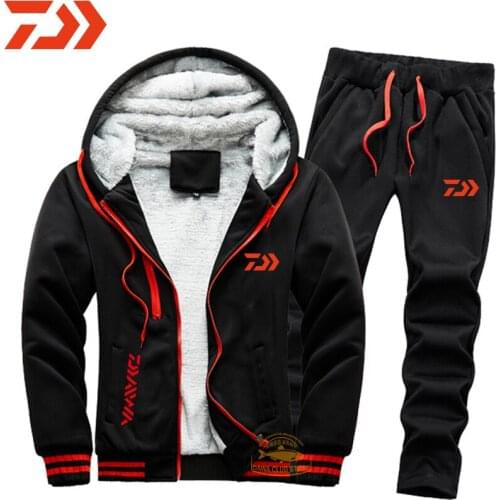 New Winter DAIWA Fishing Clothes Outdoor Mens Plus Velvet Warm Fishing Suit Sports Solid Color Leisure Fishing Sweater Suit