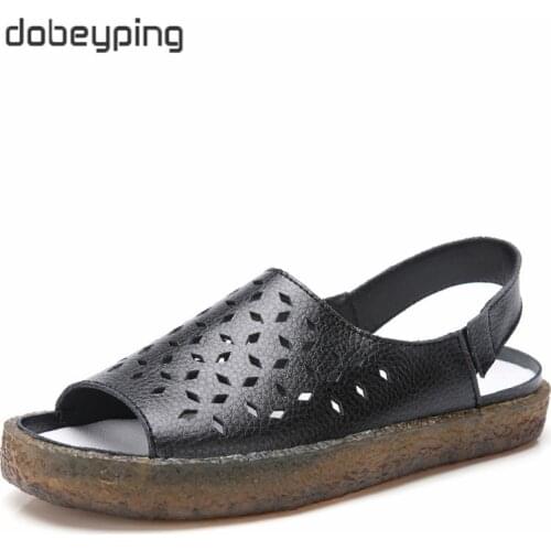 New Hollow Woman Sandals Cut Outs Women Summer Shoes Genuine Leather Female Flats Beach Womens Loafers Big Size 35-44 dobeyping