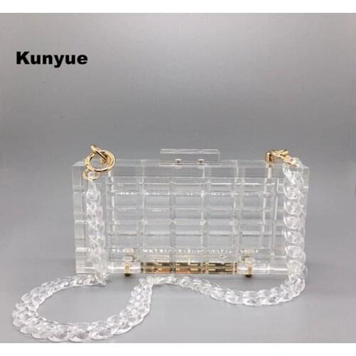 New Designer Sac Women Plaid Clear Acrylic Clutch Purse Elegant Noble Transparent Evening Bag Trendy Lady Cosmetic Bolsos Fiesta
