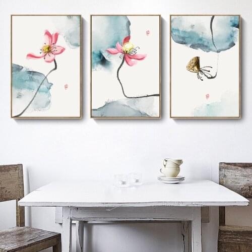 New Chinese Stylle Lotus Living Room Decoration Painting Watercolor Lotus Hotel Club Home Decoration Nordic Mural Wall Art