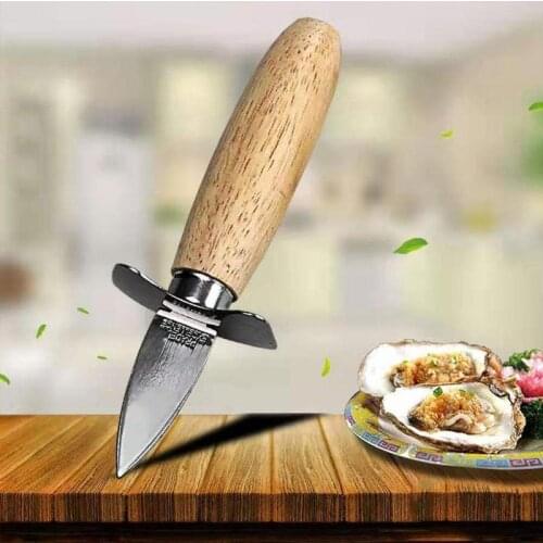 Portable Stainless Steel Seafood scallop pry knife with wooden handle Oyster knives Sharp-edged Shucker Shell Seafood Opener